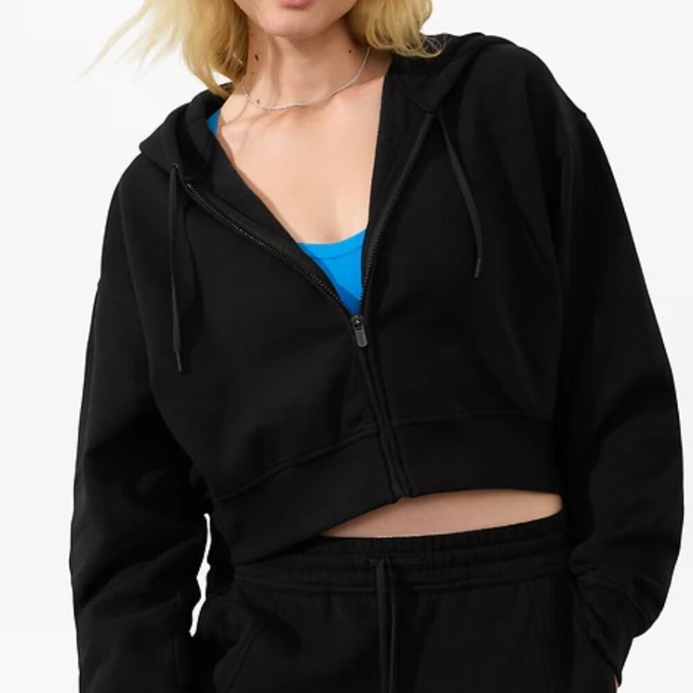 Athleta Forever Fleece Crop Full Zip - Size Small -Color Black